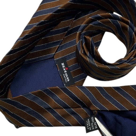 KITON XL Gray/Brown Striped Silk LUXURY Tie ITALY - Picture 3 of 5